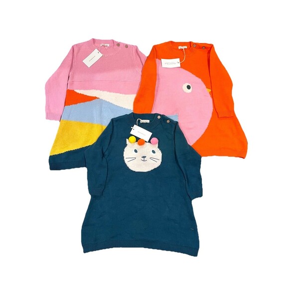 Munich Blue Baby Girl Infant Toddler Child Lot Of 3 Sweater Dresses 18-24 Months - Picture 1 of 16